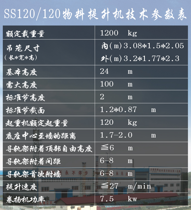 SS120/120鋼絲繩物料機(jī)參數(shù)